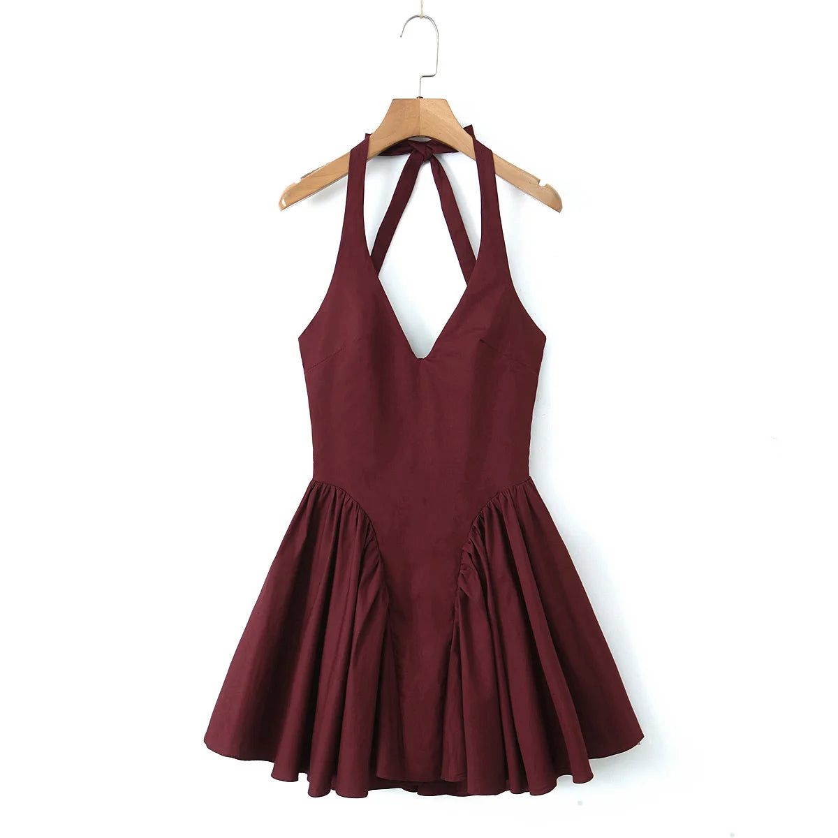 Solid Black Red Bow Halter V Collar Sling Mini Dress Women Low Waist