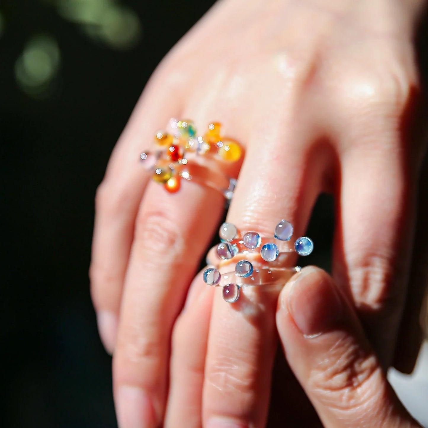 1pc Handcrafted Rainbow Glass Dewdrop Ring Colorful ball Ring Couple's Personalized High-end Round Ring Women Party Jewelry