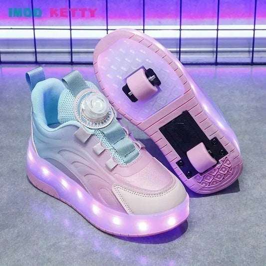 Children's Kids Boys Girls USB Charging Glowing Casual Sneakers Led Light Wheels