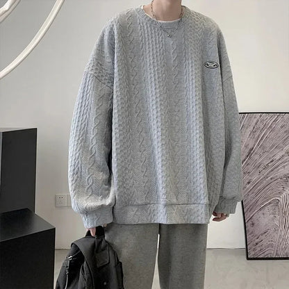Cozok Korean Men Sweatshirts Hip Hop Solid Color Basic O Neck Oversized Pullovers 2023 Autumn Fashion Casual Long Sleeve Tops