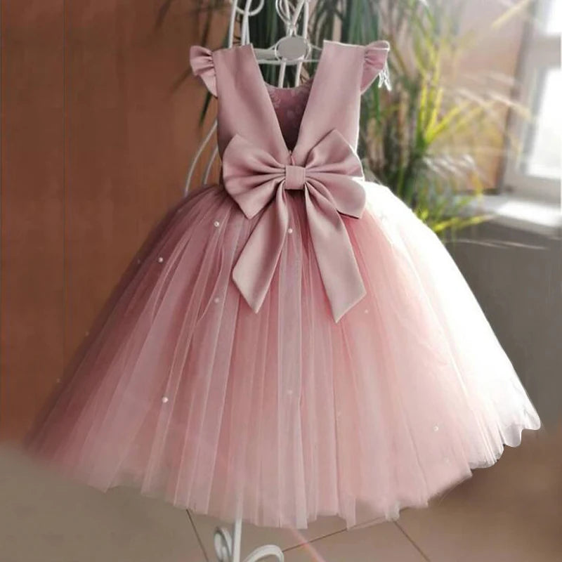 Girls Baby Dress Wedding Birthday Party Fluffy Lace Dress 1-5 Y Toddler