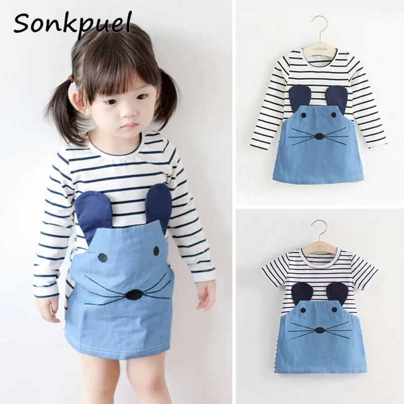 Cotton Dress for 2-8 Years Girls Long Sleeve Stripe Children
