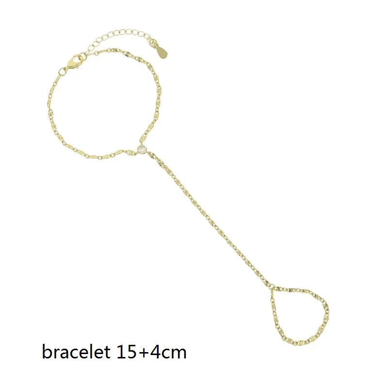 Geometric 3 Pcs Marquise Cubic Zirconia CZ Double Wrist Hand Chain Bracelet Simple Fashion Women Jewelry