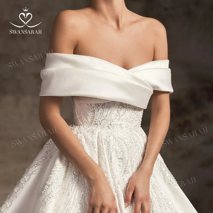 White Bridesmaid Dresses: Wedding Dress Satin Beading A-Line Court Train Princess