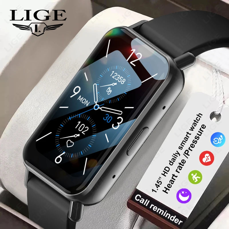 LIGE Smart Watch Men Women Smart Bracelet Wristband 1.45 Inch Heart Rate Waterproof Sports Fitness Tracker Bluetooth Call Band