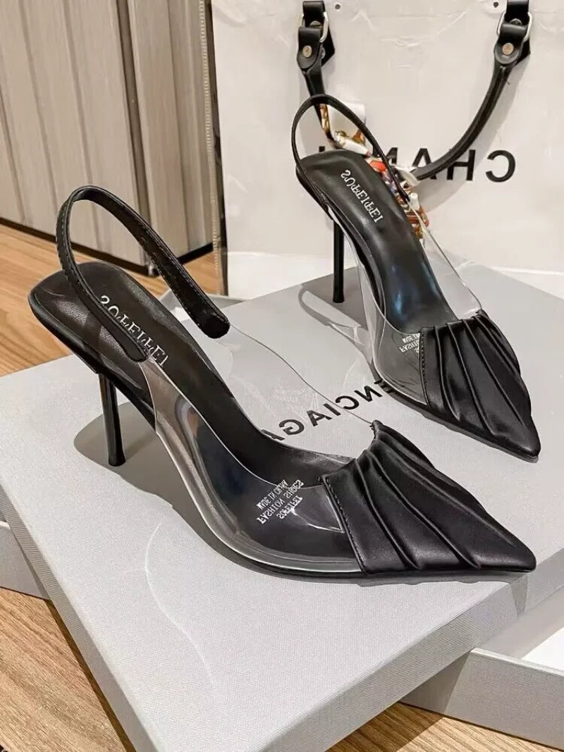 Footwear Pointed Toe Ladies Shoes Transparent Clear Summer Black Sandals