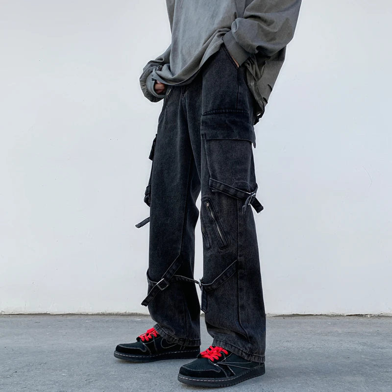 Men Jeans Wide Leg Denim Cargo jean pants Gothic Straight Baggy hip hop Streetwear