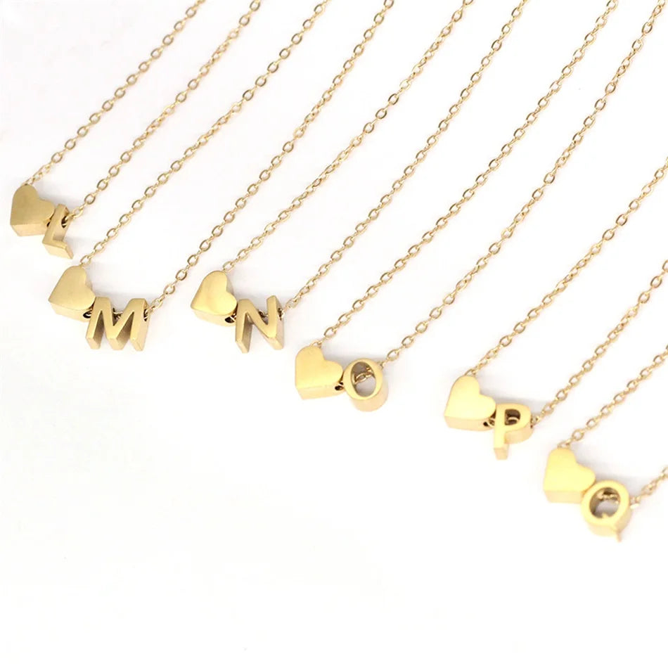 eManco 6MM Heart Dainty Initial DIY Necklace Gold Color Letter Choker Necklace For Women Pendant Jewelry Gift
