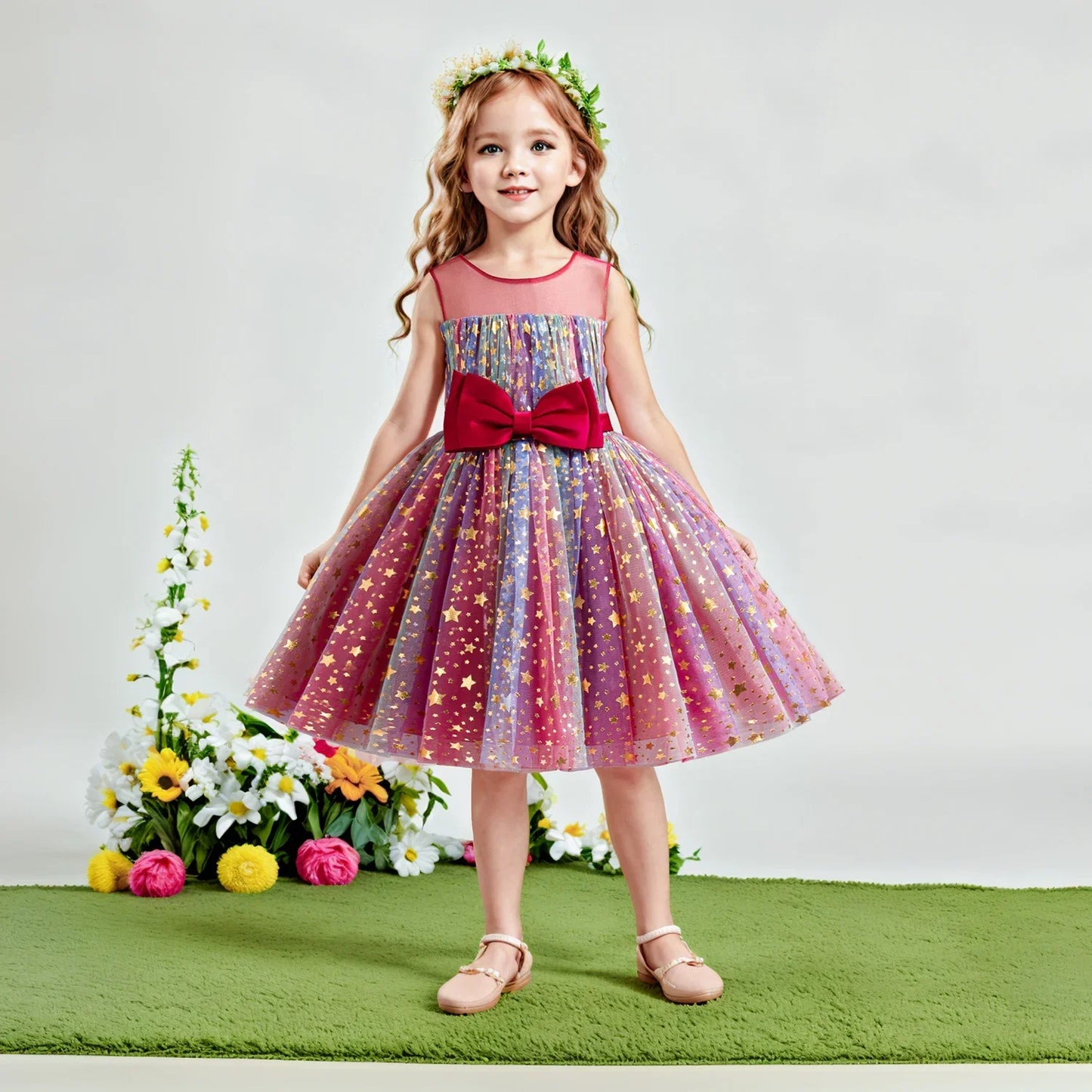 Christmas Unicorn Children's Sequins Tutu Dress Girls Rainbow Wedding Birthday Party Princess Dress Performance Cosplay Costume