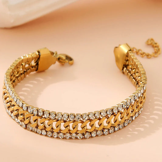 Tennis Bracelet with Cubic Zirconia 18K Gold Plated Stainless Steel Bracelet Hypoallergenic Luxury Jewelry Gift for Women/girls