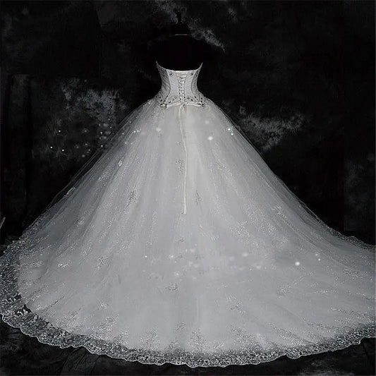 White Bridesmaid Dresses: Ball Gown Lace Wedding Dress Shiny Beaded Wedding Gowns