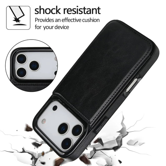 For iPhone 17/Air/17 Pro/17 Pro Max Wallet Case With Card Holder,PU Faux Leather Kickstand Card Slots Case,Double Magnetic Clasp