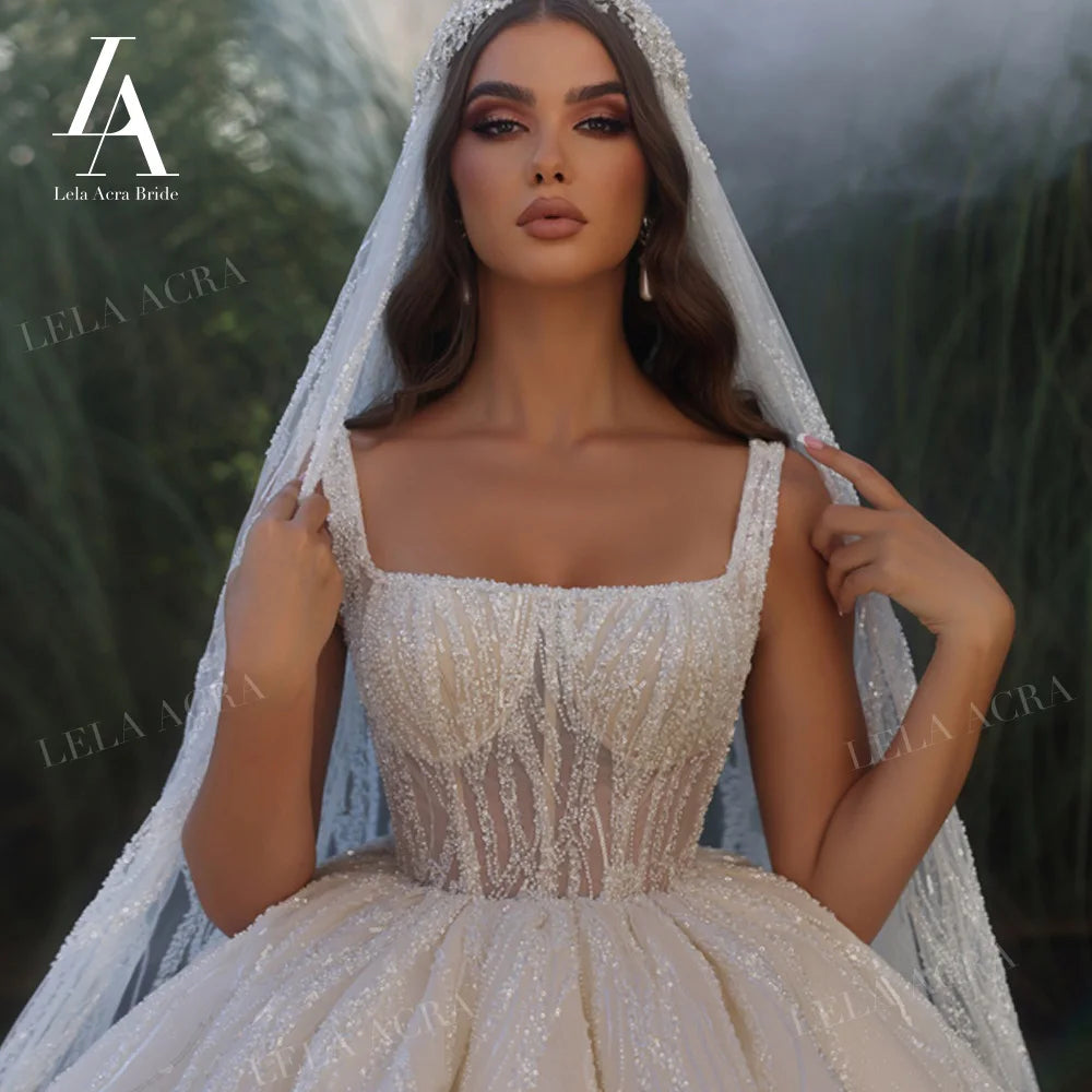 White Bridesmaid Dresses: Wedding Dress Gorgeous Square Collar Beading Ball Gown