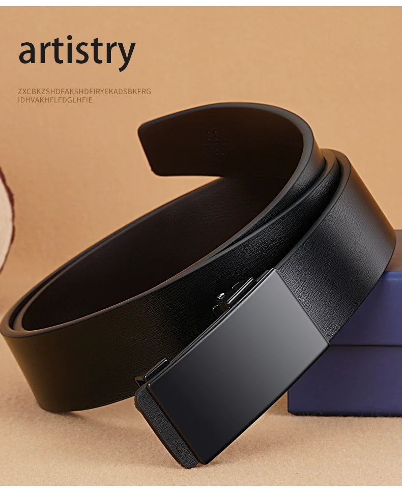 DINISITON Men Leather Belt Black Metal Toothless Automatic Buckle Business Casual PU Leather Men's Fashion High Quality Belt