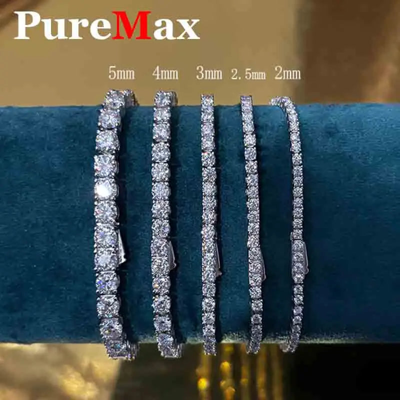 Luxury 2 2.5 3 4 5MM Full Moissanite Tennis Chain Couple Bracelets Plated Gold 925 Sterling Silver Jewelry Gift GRA Certified