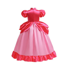 Girl Peach Princess Dress Child Birthday Party Elegant Gown Luxury Fluffy Lace Frock