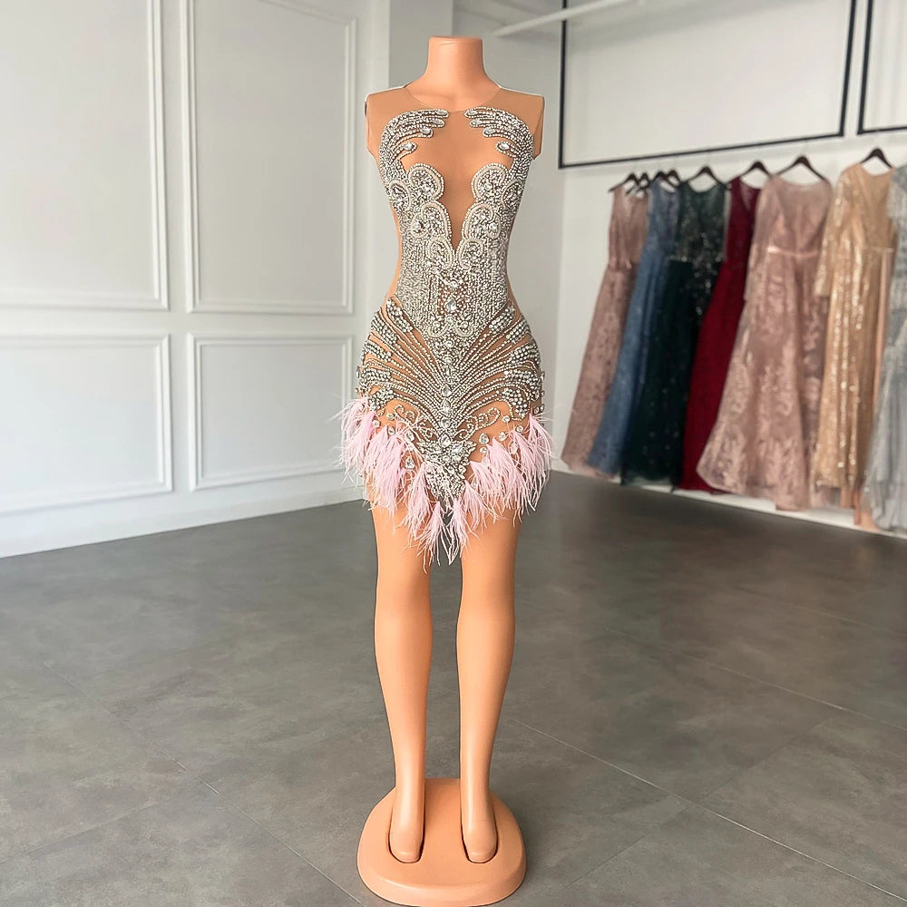 Evening wear Dresses: Prom Dresses Luxury Silver Crystals See Through