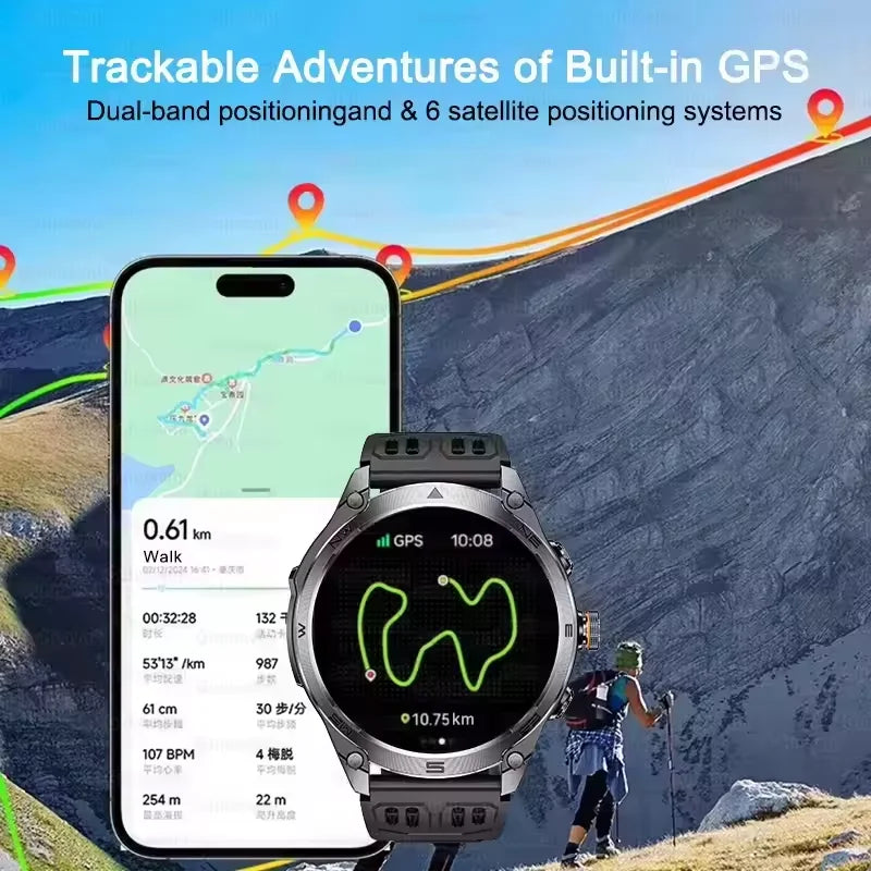 T-REX3 ULTRA New GPS Smart Watches 1000Mah Battery Compass 10ATM Waterproof Tactics Sport Flashlight BT call Smart Bracelet Man