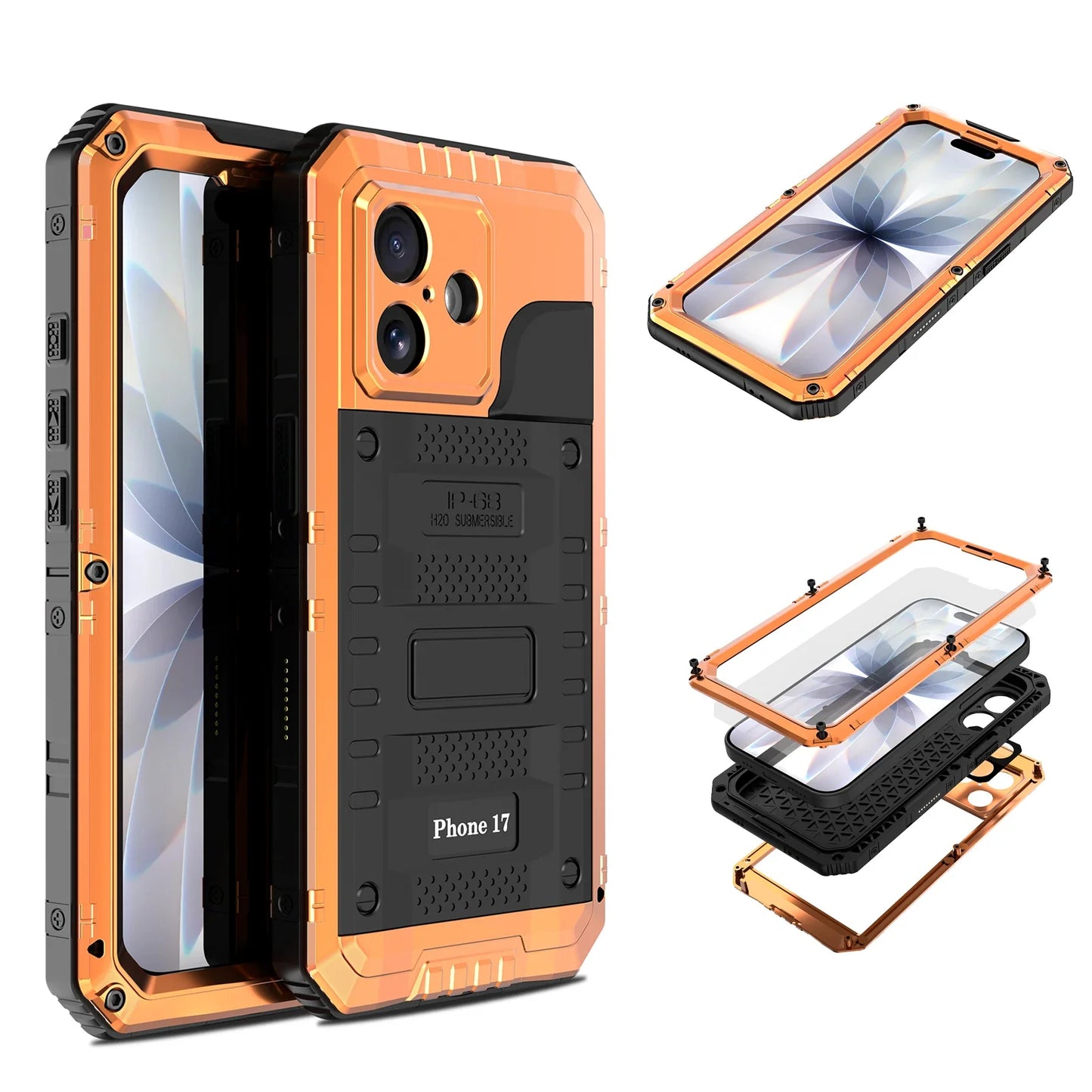 Case For iPhone Air 17 Pro Max 17Pro 17 IP68 Waterproof Metal Heavy Duty Shockproof Cover Glass Screen Protector