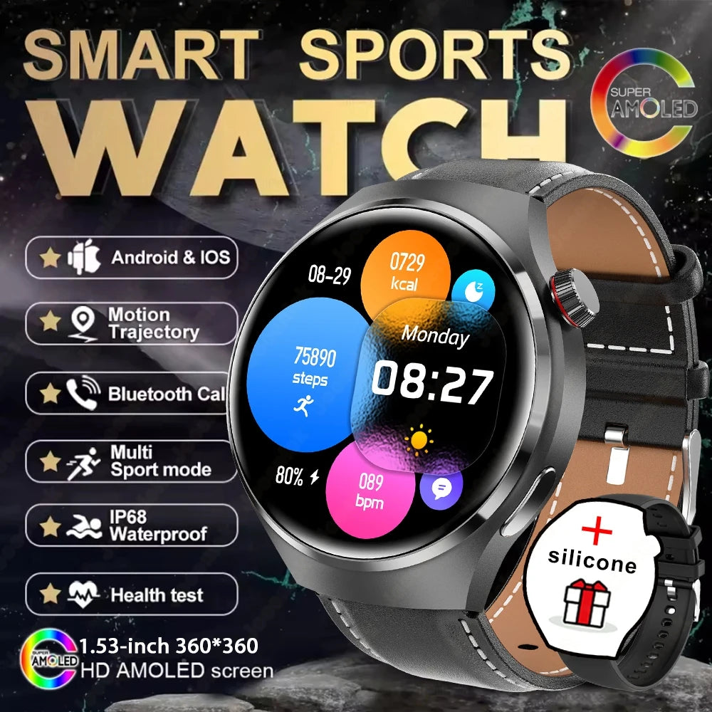 2025 New Watch 4 Pro NFC GPS Smart Watch Men 1.53-inch AMOLED Display 100+ Sports Modes Bluetooth Call High-end Smartwatch Man