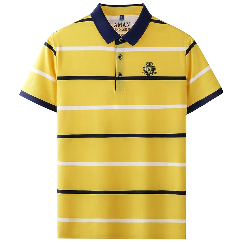 Fashion striped short sleeve men polo shirt summer trend brand letter embroidery design business casual breathable Paul T-shirt