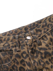 Leopard Print Jeans for Women High Waisted Y2k Retro Fashion Streetwear Denim Pants