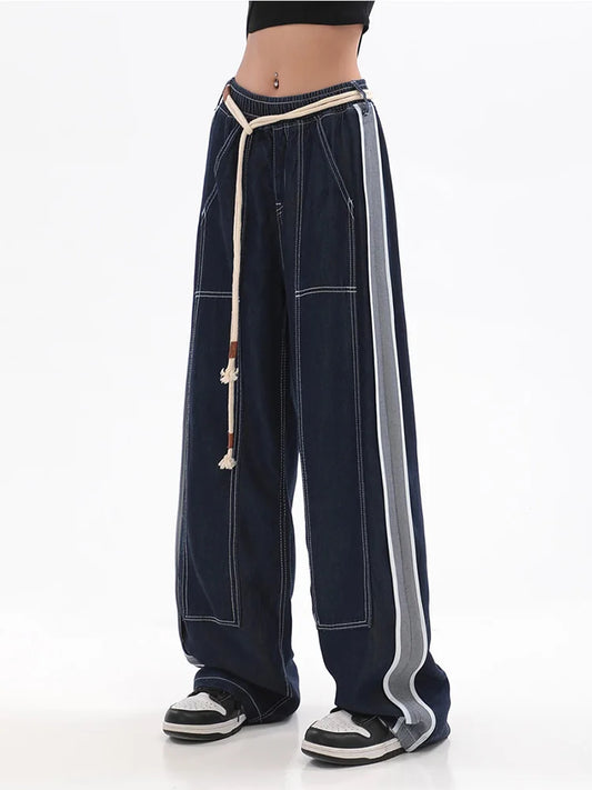 Womens Jeans High Waist Fashion Straight Baggy Denim Pants Streetwear