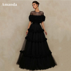 Black Multilaye Evening Dress Wave Point Prom Dress