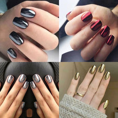 24pcs/set short fake nails metallic red black rose green blue silver golden square tips mirror effect press on false nail art