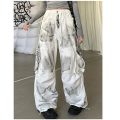 High Waist Women Tie Dyeing Jeans Hip-hop Style Vintage Streetwear Y2K Wide Leg Jean