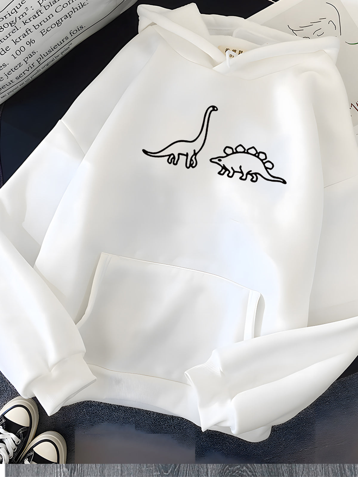 Hirsionsan Kawaii Dinosaurs Print Hoodies Women Soft Warm Loose Casual Sportswear