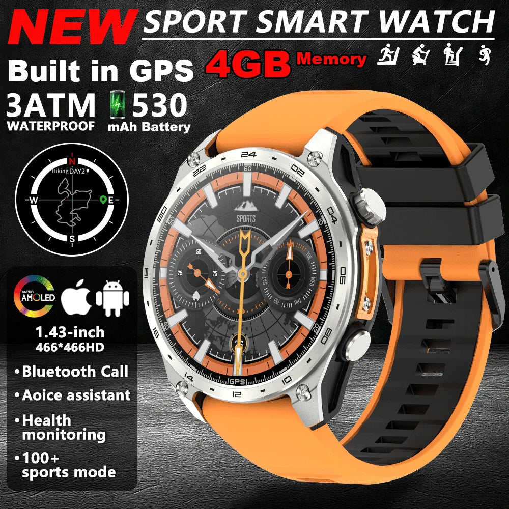 2025New Built-in GPS Offline Map Position Smart Watch Men 4GB Memory 3ATM Waterproof MP3/4 Compass BT Call Swim Sport Bracelets