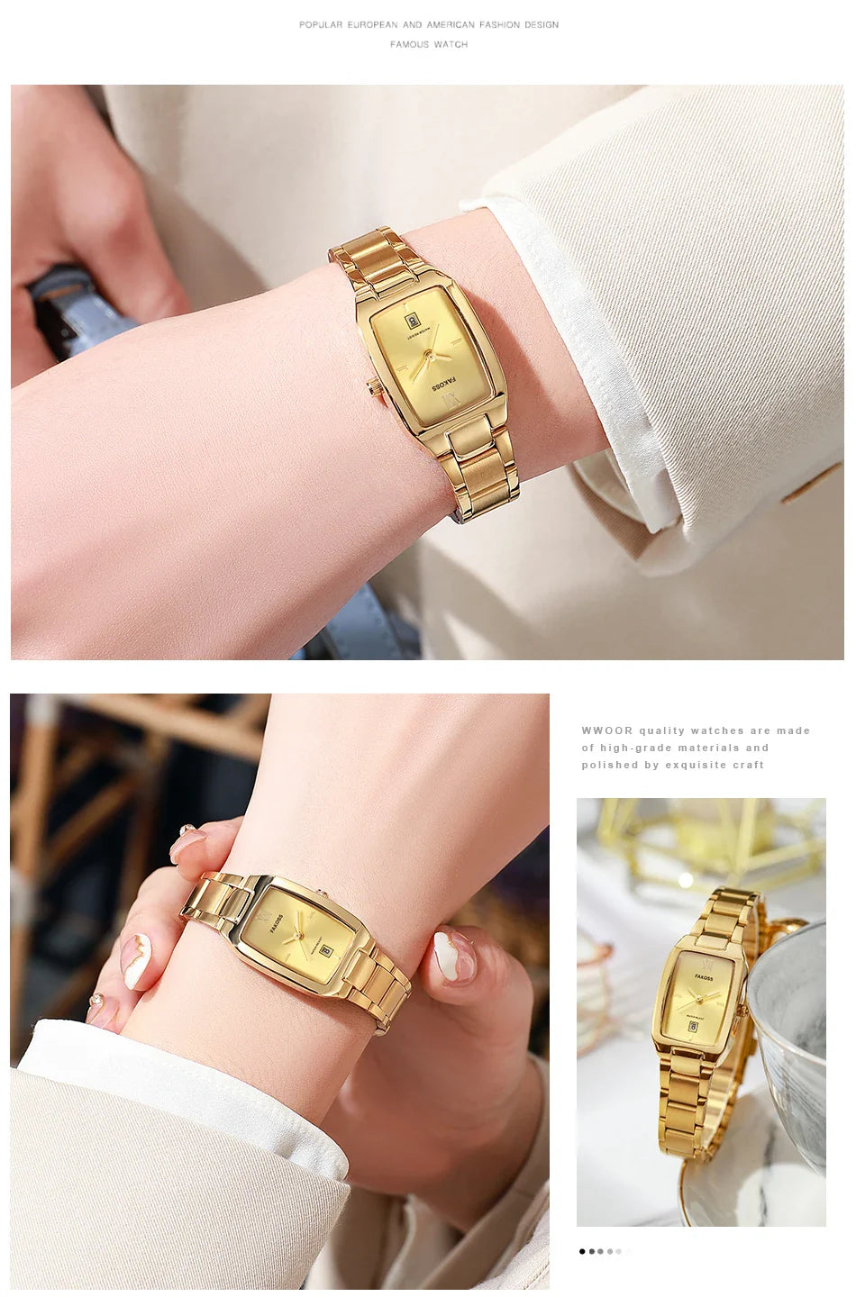 WWOOR Elegant Women's Watch Fashion Stainless Steel Waterproof Ladies Quartz Wristwatch Luxury Bracelet Watches Date Reloj mujer