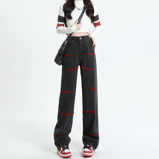 High Waisted Straight Jeans For Y2k Women Streetwear Summer Korean  Trousers