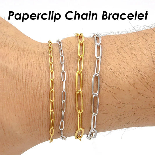 10 x Paper Clip Bracelet Gold Color Paperclip Bracelet Stainless Steel PaperClip Link Bracelet Paper Clip Chain Bracelet Women