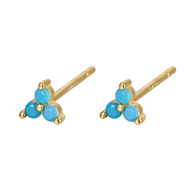 WANTME 925 Sterling Silver Romantic Color Zircon Three-petal Flower Stud Earrings for Women Fashion Huggies Piercing Jewelry