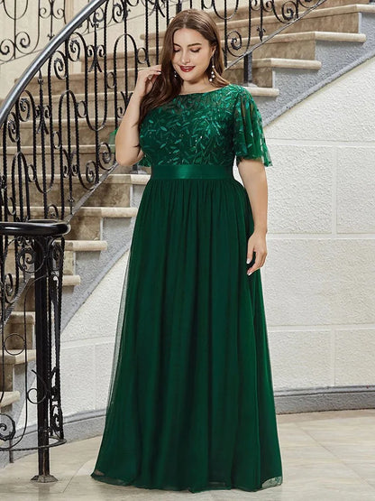 5XL 6XL Women Plus Size Elegant Evening Party Long Dresses 2023 New Summer Luxury Mesh Sequin Embroidery Formal Wedding Clothing