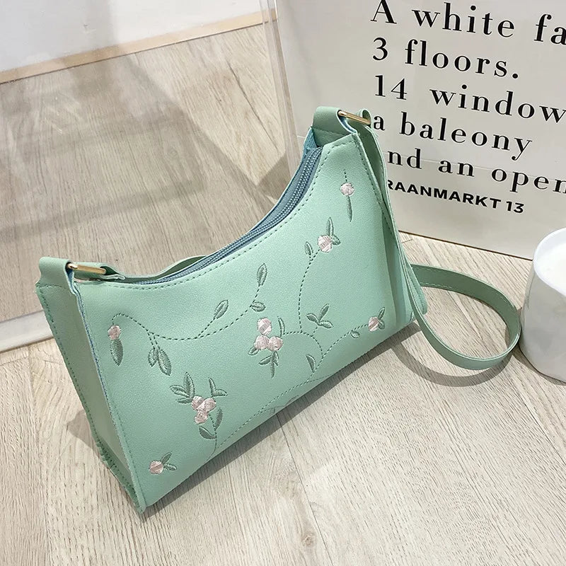 Fashion Embroidered Women's Handbags PU Leather Small Shoulder Clutch Bags
