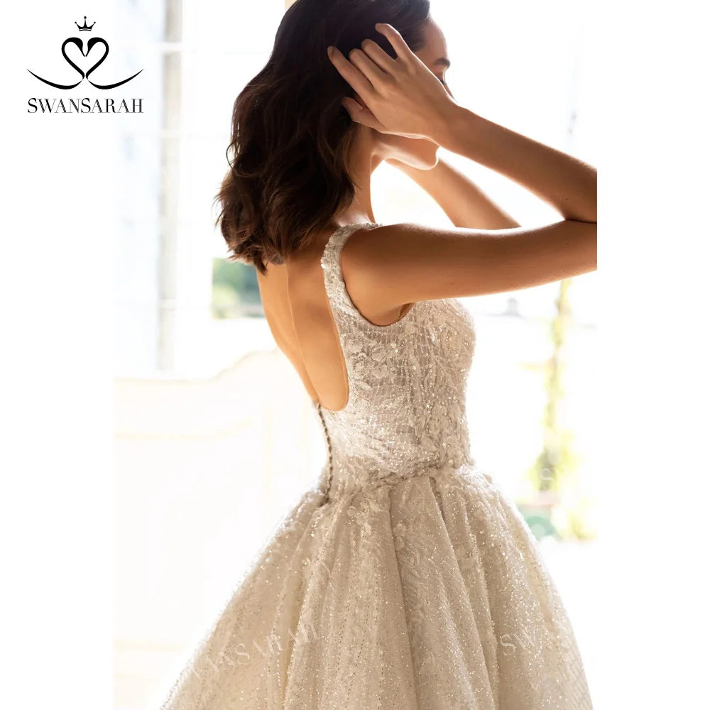 White Bridesmaid Dresses: Wedding Dress Appliques Backless A-Line Princess Bride Gown