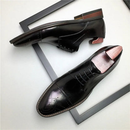 HKDQ brogue men wedding dress shoes fashion Genuine Leather Round head Lace up Business shoe formal Black brown color Party shoe