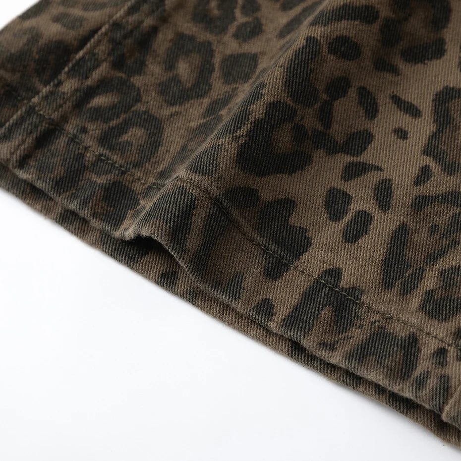 Vintage Leopard Jeans Men Hip Hop Streetwear Harajuku Hip Hop Baggy Jeans