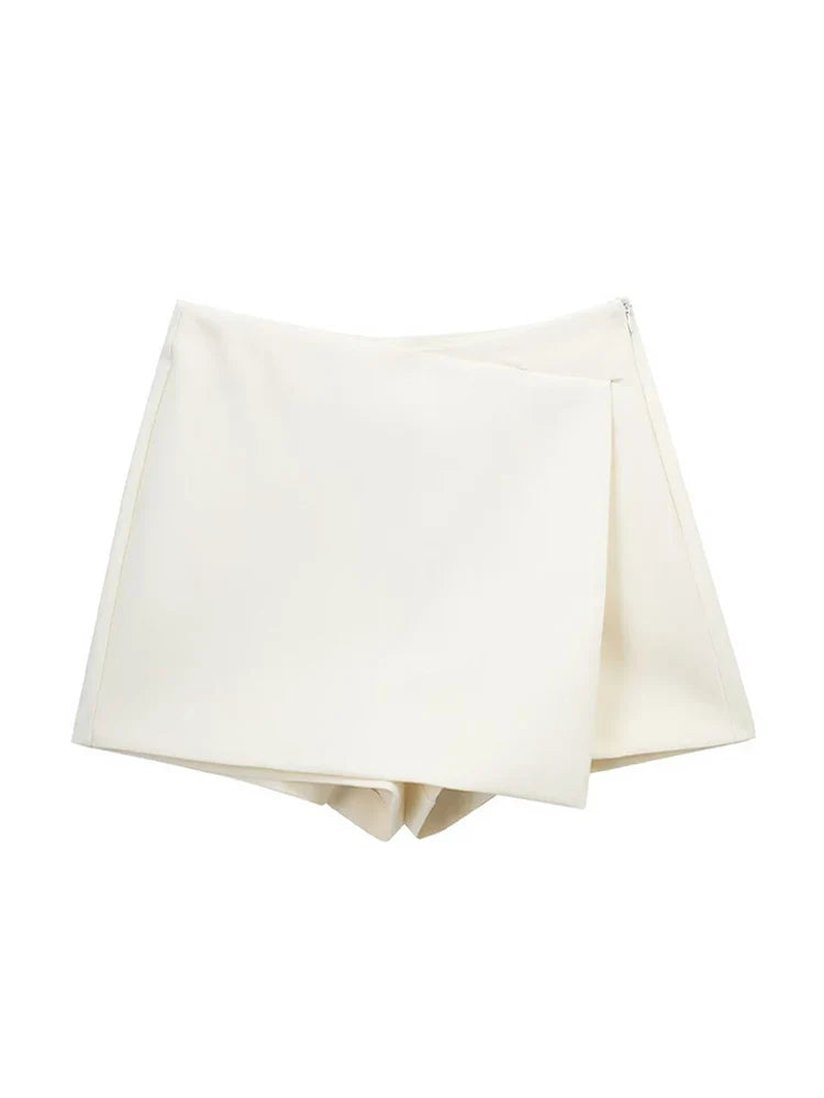 Women Fashion Pareo Style Asymmetric Shorts Skirts Vintage High Waist Side Zipper Female Skort Mujer