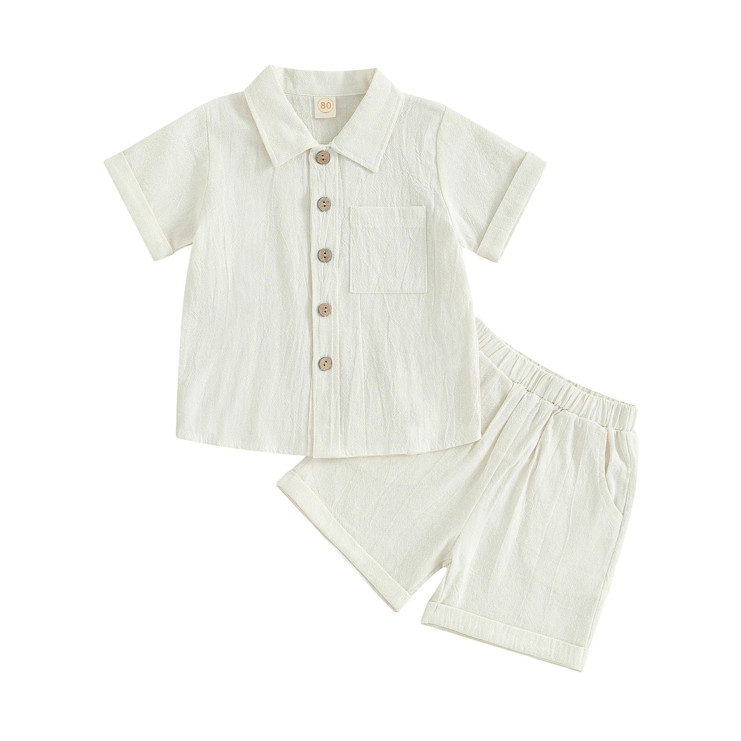 Fashion New Summer Toddler Boy Clothes Set Kids Cotton Linen Outfits Solid Color Short Sleeve Button Down Shirt Tops Shorts Suit