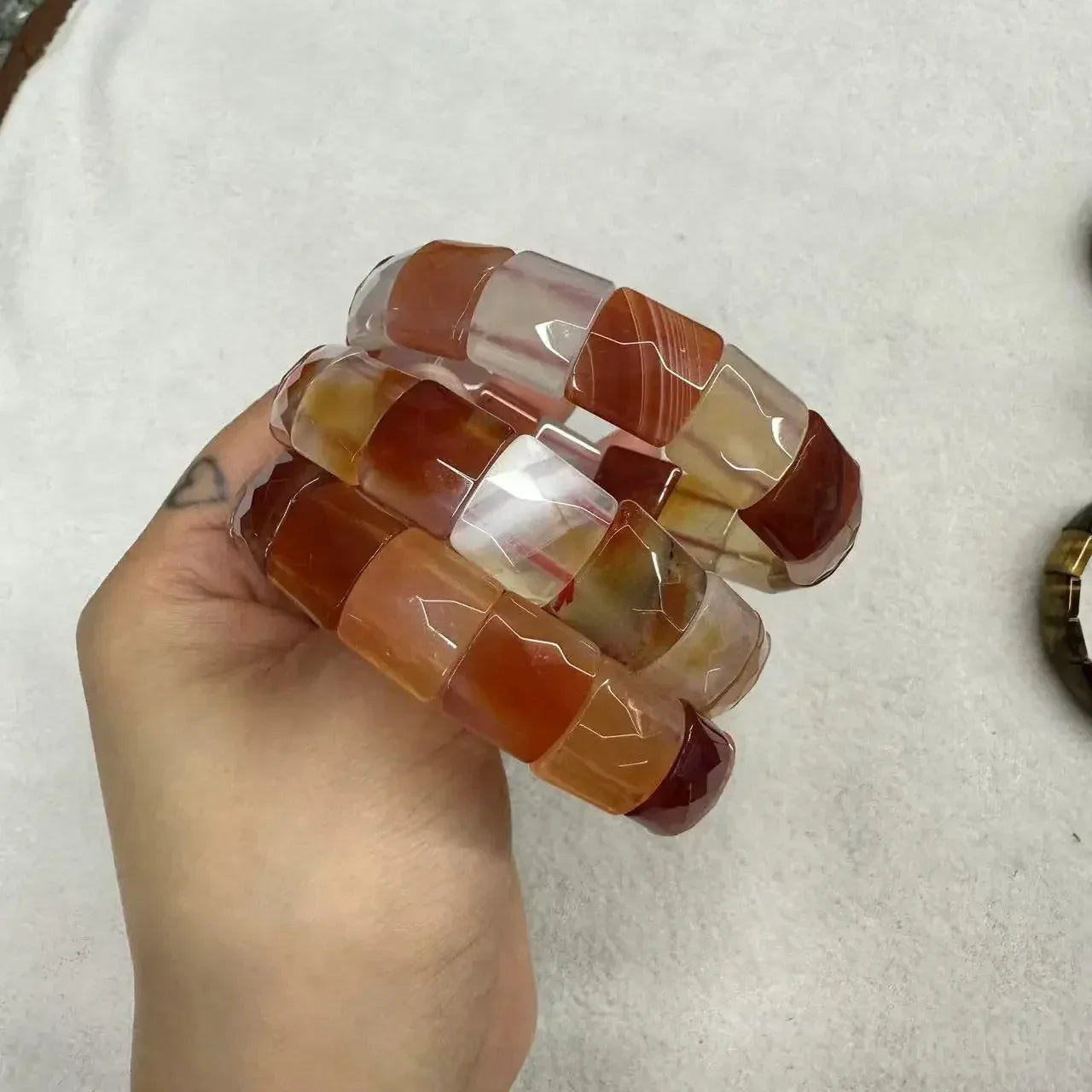 Natural 12x15mm Faceted Stone Unique Crystal Citrine Agate Amethyst Pyrite Fashion Elastic Handcrafted Bracelets Energy Bangles