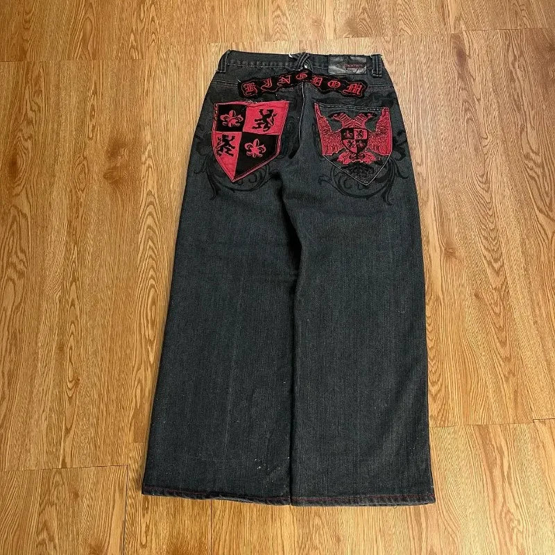 Street Vintage Jeans Y2K Harajuku Wash Black Multiple Pockets Baggy Jeans