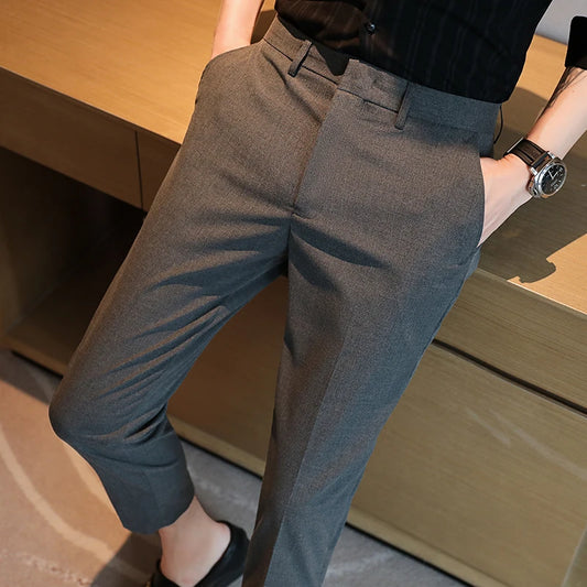 Men's Cropped Trousers with British Style Drape and Lightweight Fabric, Men's Dress Pants