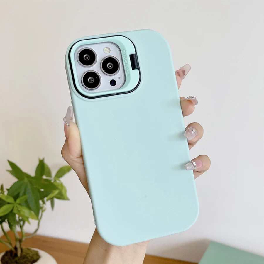 Kickstand Phone Case for iPhone 15 Pro Max 16 Pro Solid Color Matte TPU Funda Lens Protector Cover for iPhone 16 15 14 13 12 11