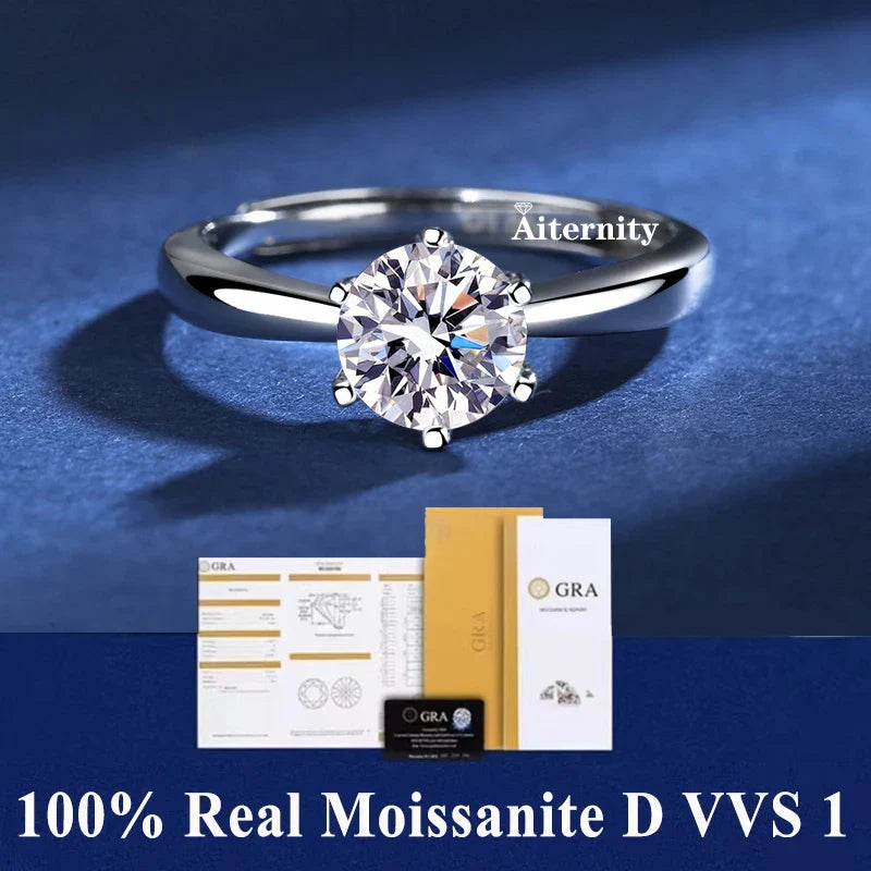 NEW 100% Real Moissanite Ring D VVS1 Pass Diamond Test Pen Adjustable Size S925 Sliver GRA Certificate Wedding Rings for Women