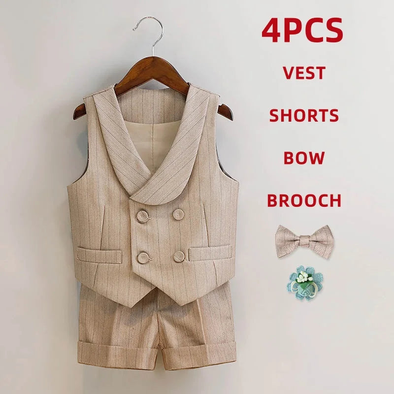 Children's Boys Khaki Striped Suit Set Formal Luxurious Kids Boys Wedding Suit Elegant Kids Boy Suit 1-10Y Boys Suits Outfit Set