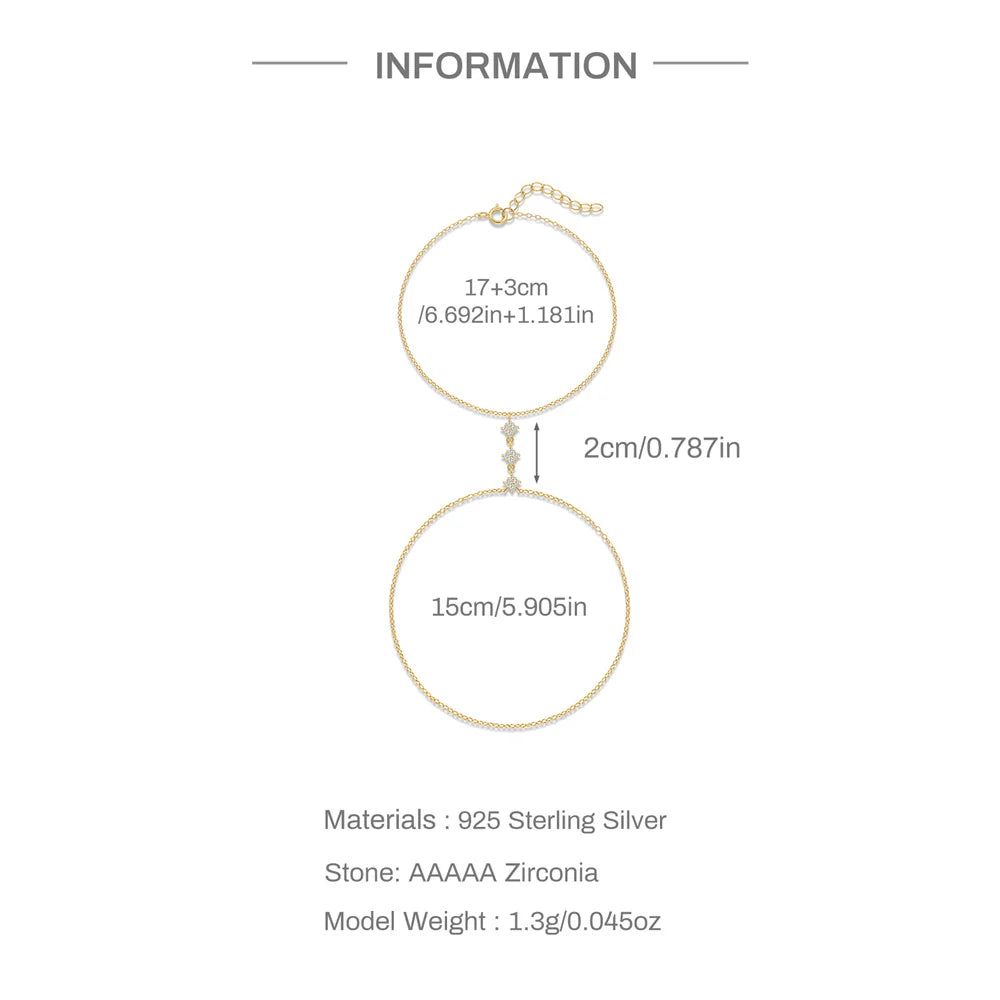 CANNER 925 Sterling Silver Flower Clover CZ Finger Ring Chain Bracelet For Women Ins Hand Chain Horse Eye Jewelry Party Gift